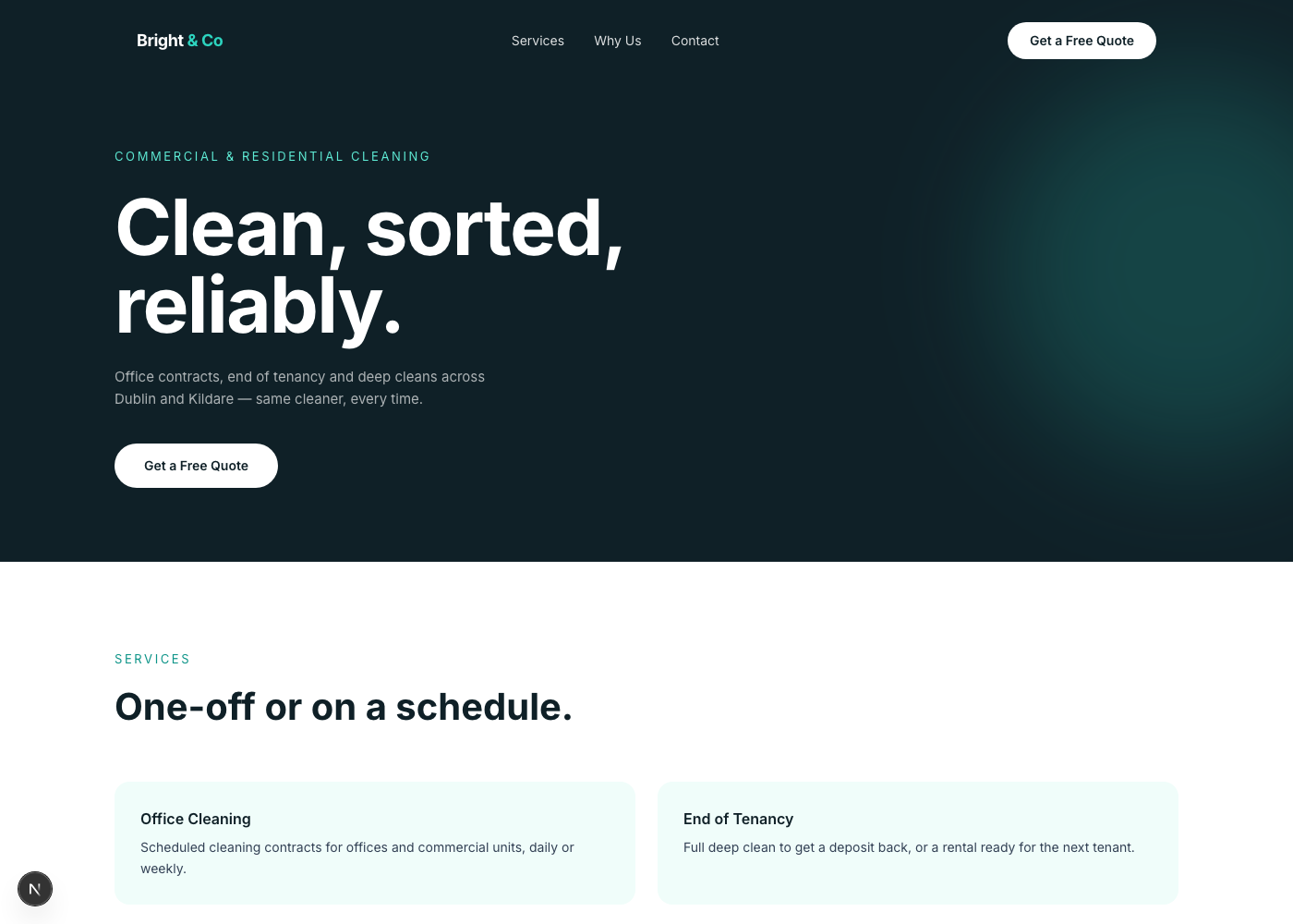 Bright & Co Cleaning — website screenshot