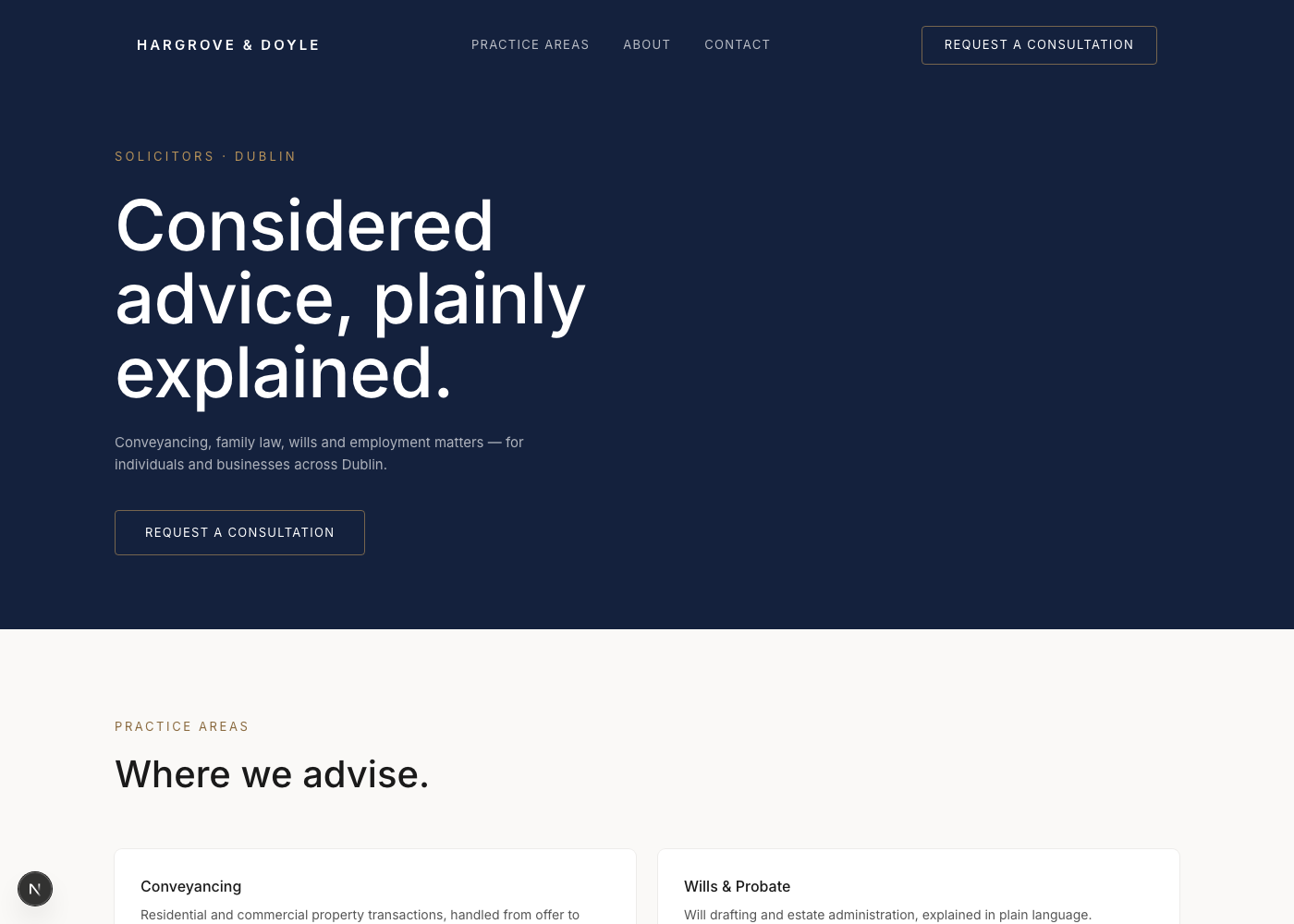 Hargrove & Doyle Solicitors — website screenshot