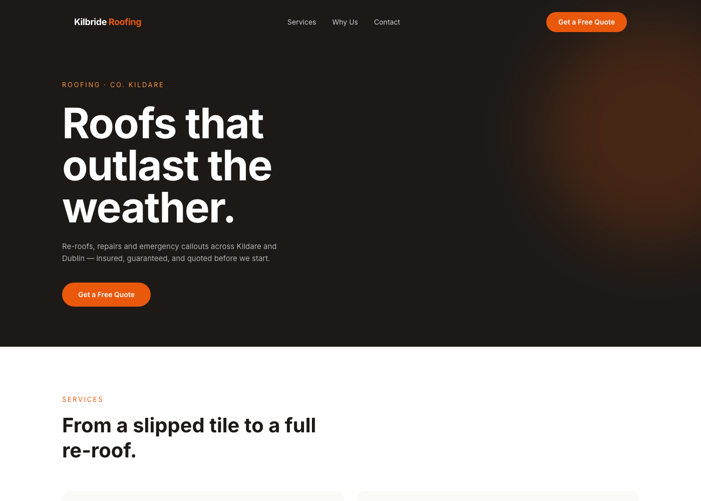 Kilbride Roofing — website screenshot