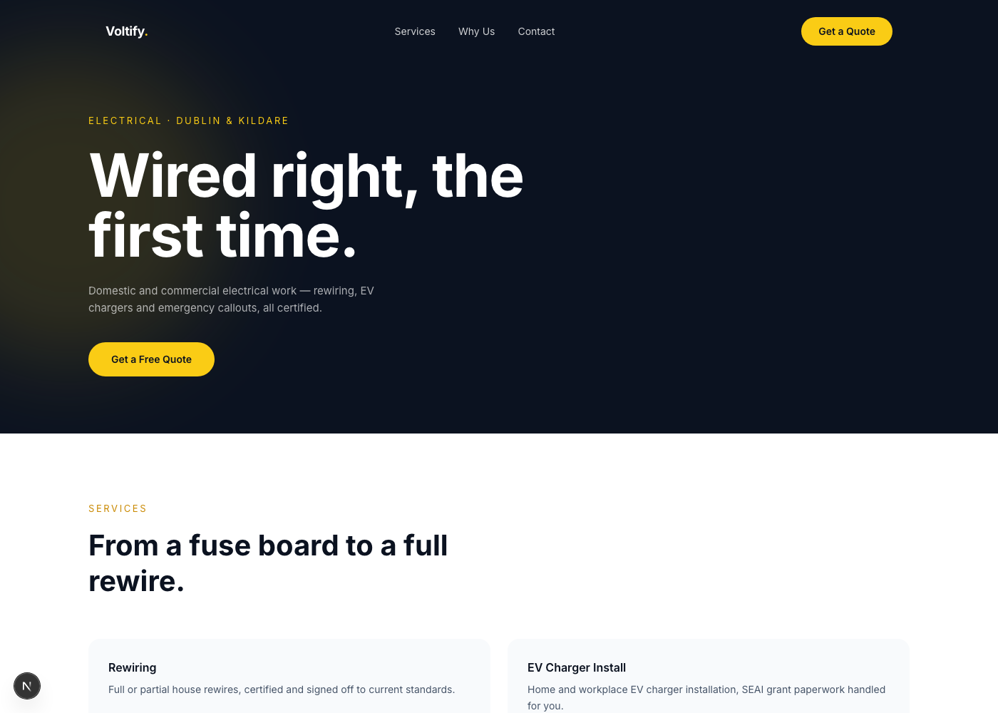 Voltify Electrical — website screenshot